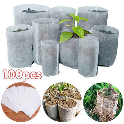 Lot de 100 sacs de culture biodégradables en tissu non tissé pour semis de plantes